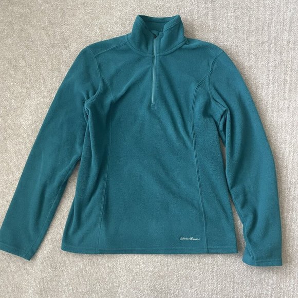 Eddie Bauer Jacket Womens XS Teal Green Fleece Quarter Zip Pullover Lightweight - Picture 1 of 8